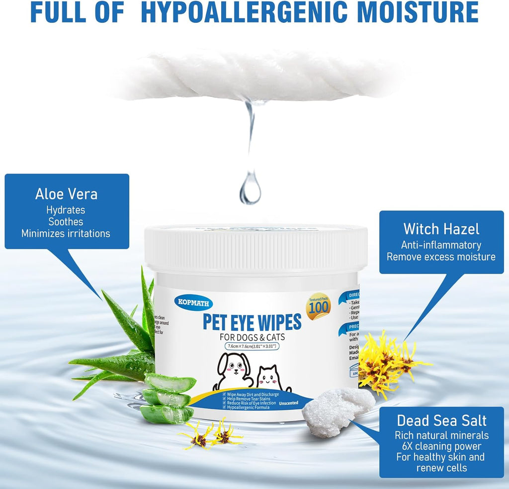 Vet Coach Dog Eye Wipes, Tear Stain Wipes for Dogs, Big & Thick Cat Eye Wipes for Dogs, Mild Ingredients, Texturized - Pet Supermarket