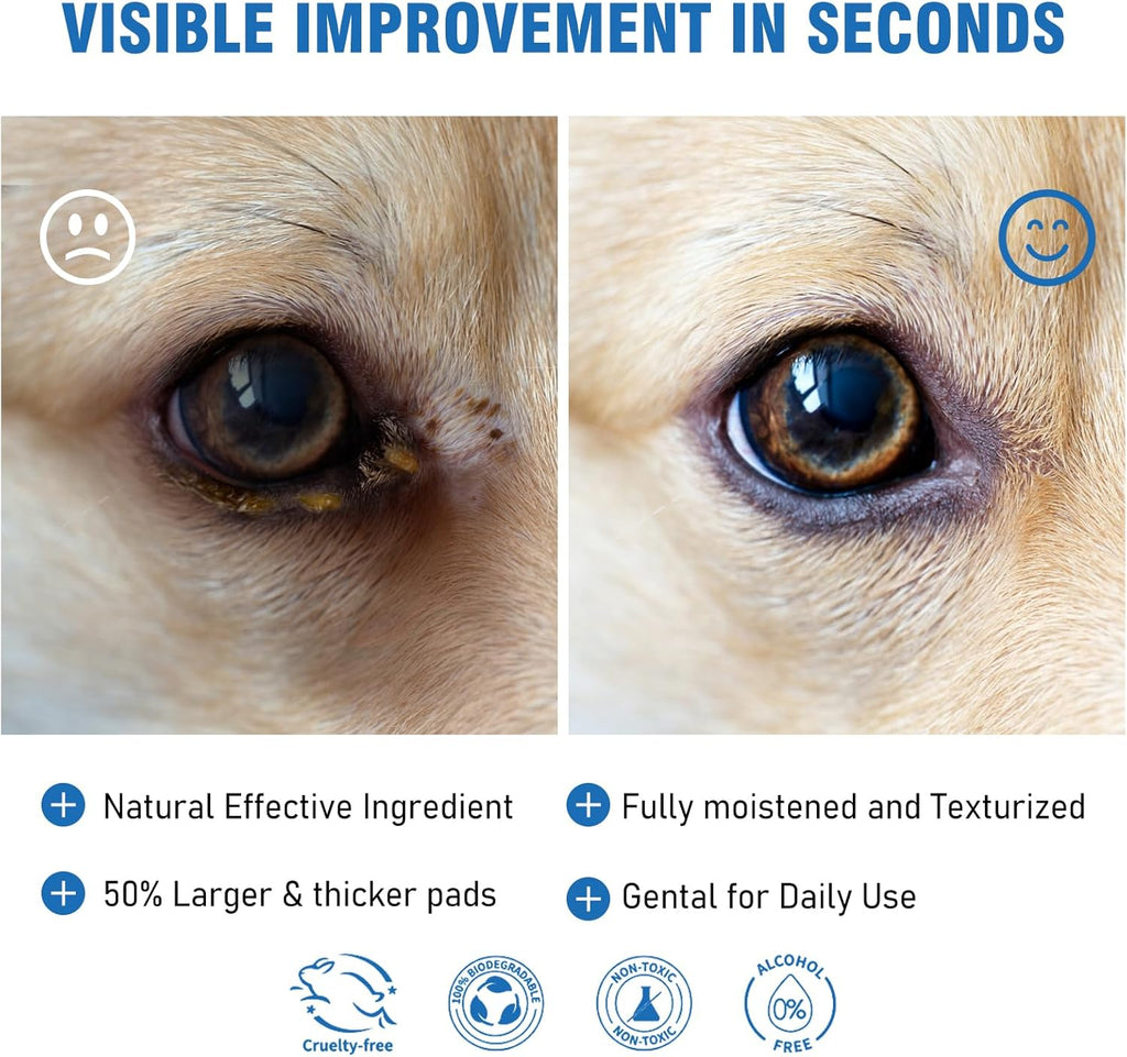 Vet Coach Dog Eye Wipes, Tear Stain Wipes for Dogs, Big & Thick Cat Eye Wipes for Dogs, Mild Ingredients, Texturized - Pet Supermarket