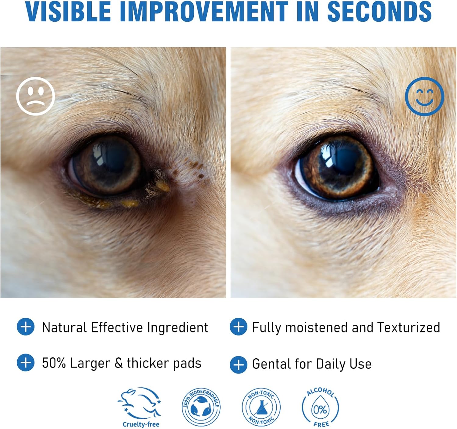 Vet Coach Dog Eye Wipes, Tear Stain Wipes for Dogs, Big & Thick Cat Eye Wipes for Dogs, Mild Ingredients, Texturized - Pet Supermarket