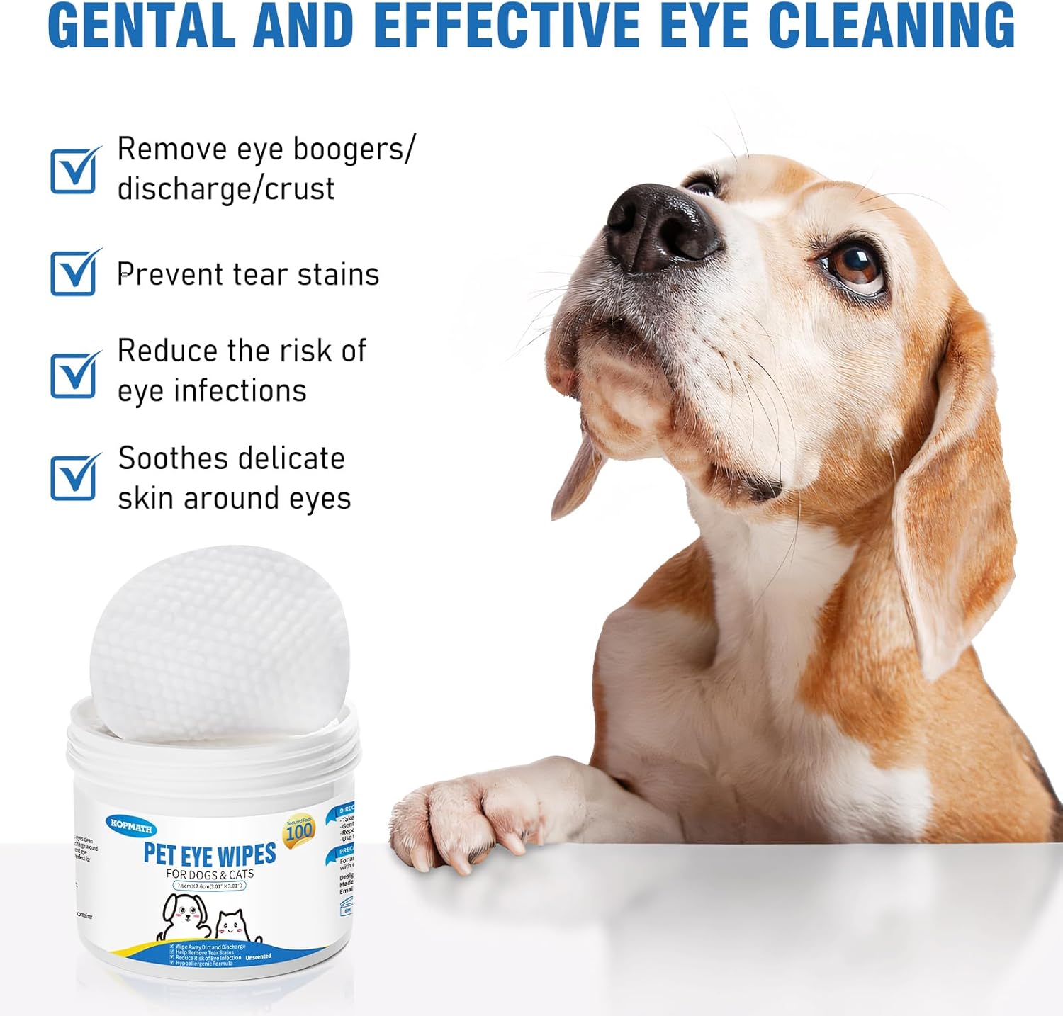 Vet Coach Dog Eye Wipes, Tear Stain Wipes for Dogs, Big & Thick Cat Eye Wipes for Dogs, Mild Ingredients, Texturized - Pet Supermarket